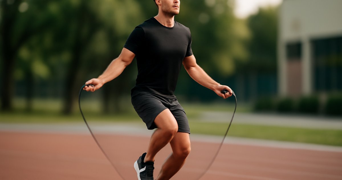 Adult woman jumping rope outdoors during a cardio training session